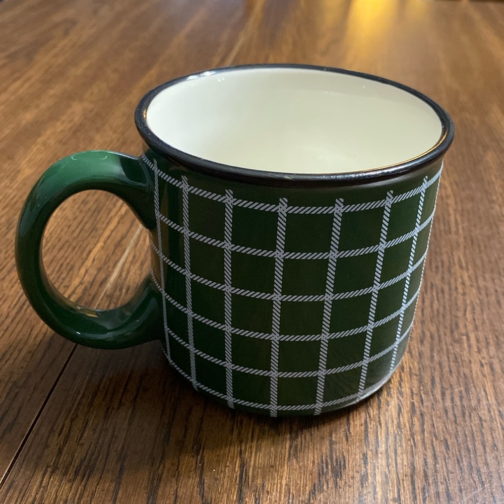 “5/$20” Hallmark Christmas green patchwork mug